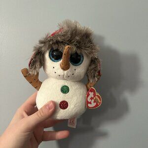 TY Beanie Boos 6” Buttons Snowman With Glitter Hat and Red Green Buttons Holiday